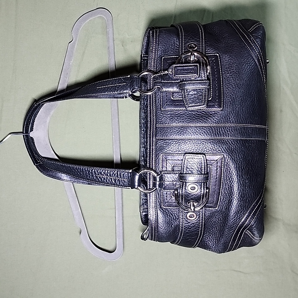 Coach Hampton Black Pebbled Leather Buckle Bag Satchel Shoulder Tote 07264
